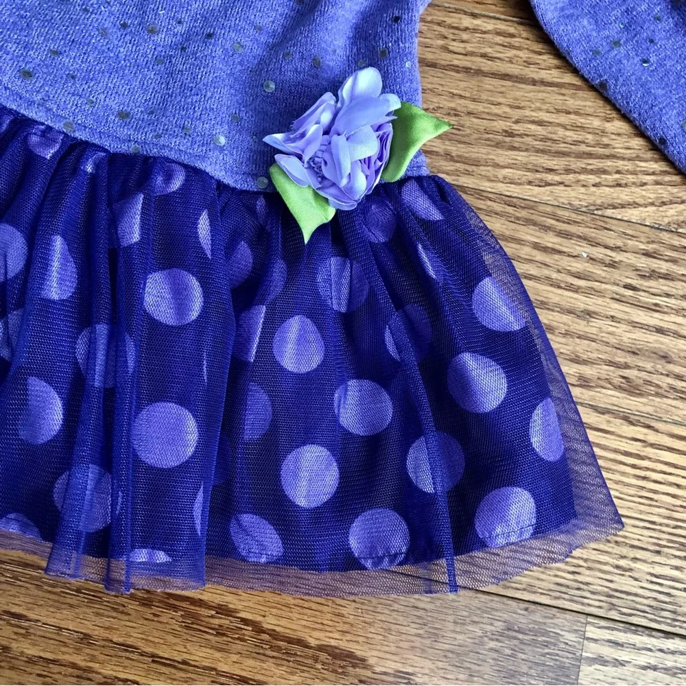 Youngland Purple Dot Sequins Tulle Skirt Knit Dress Baby Girl Size 24 Months